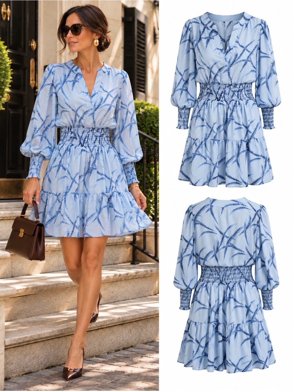 Emily McCarthy Penelope Dress NWT Blue Pheasant Print Smocked Size Small